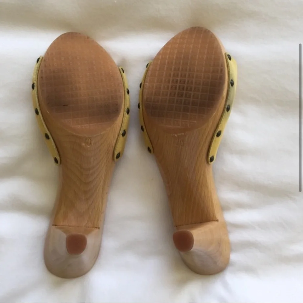 Yellow Chanel peep toe buckle clogs sz 40